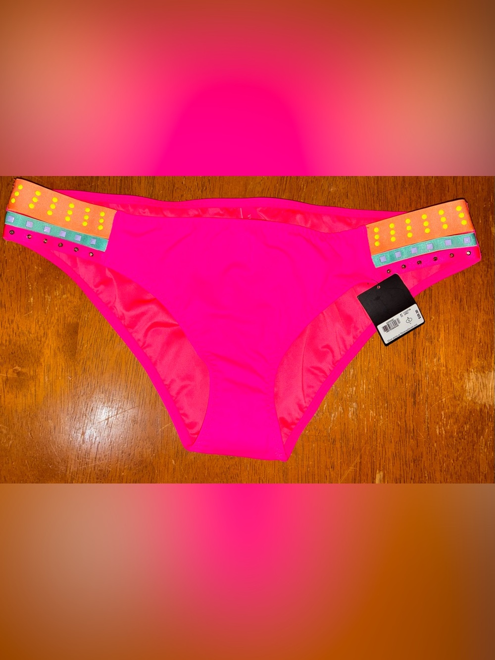 Victoria's Secret Neon Hot Pink Bikini Bottom with Studded Side Accents